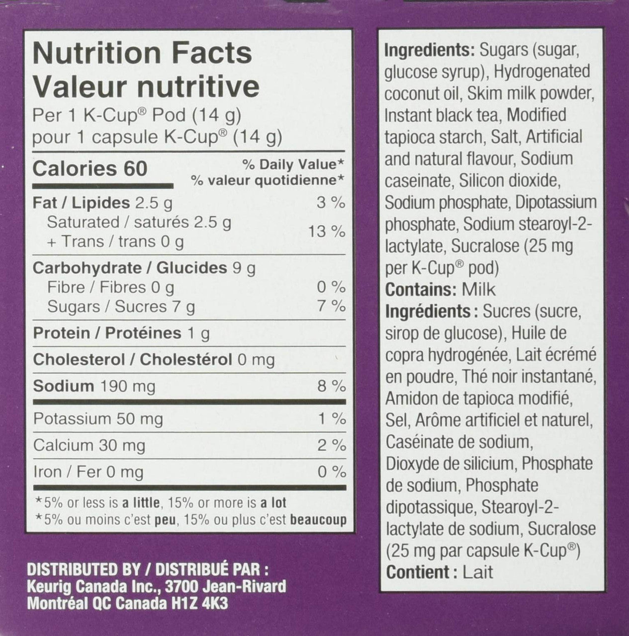Timothy's Chai Latte Single Serve Keurig Certified Recyclable K-Cup pods for Keurig Brewers, 12 Count {Imported from Canada}