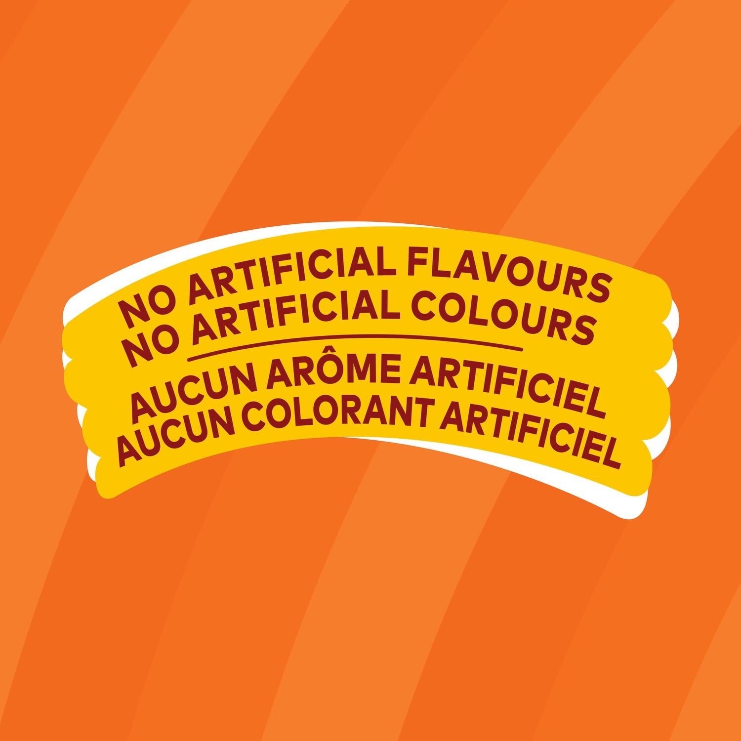 Yellow label with text 'No Artificial Flavours' on an orange background