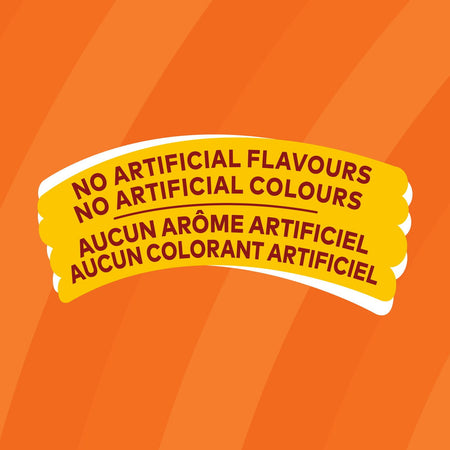 Yellow label with text 'No Artificial Flavours' on an orange background