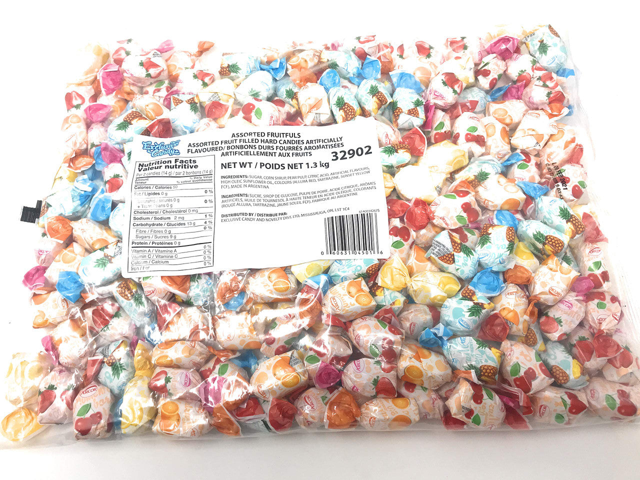 Exclusive Candy Assorted Fruit Filled Hard Candies - 1.3kg/2.9lb. Bag, {Imported from Canada}