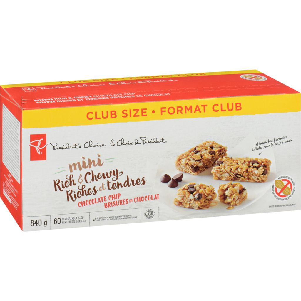 President's Choice Mini Rich & Chewy Granola Bars, Chocolate Chip, 840g/29.6 oz., (60 Bars), {Imported from Canada}