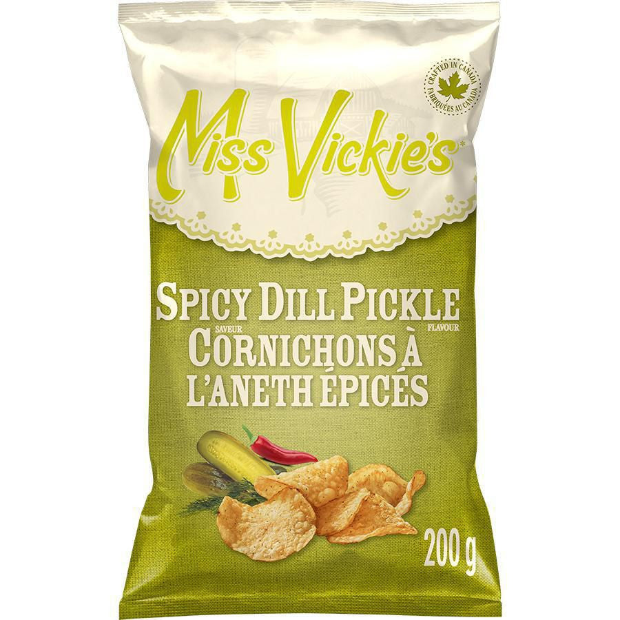Miss Vickie's Spicy Dill Pickle Kettle Cooked Potato Chips, 200g/7 oz., {Imported from Canada}