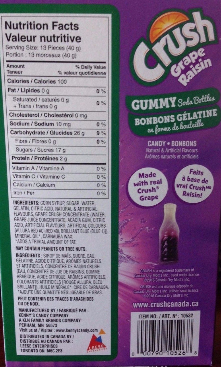 Crush Grape gummy soda bottles 85g/3 oz., Box {Imported from Canada}