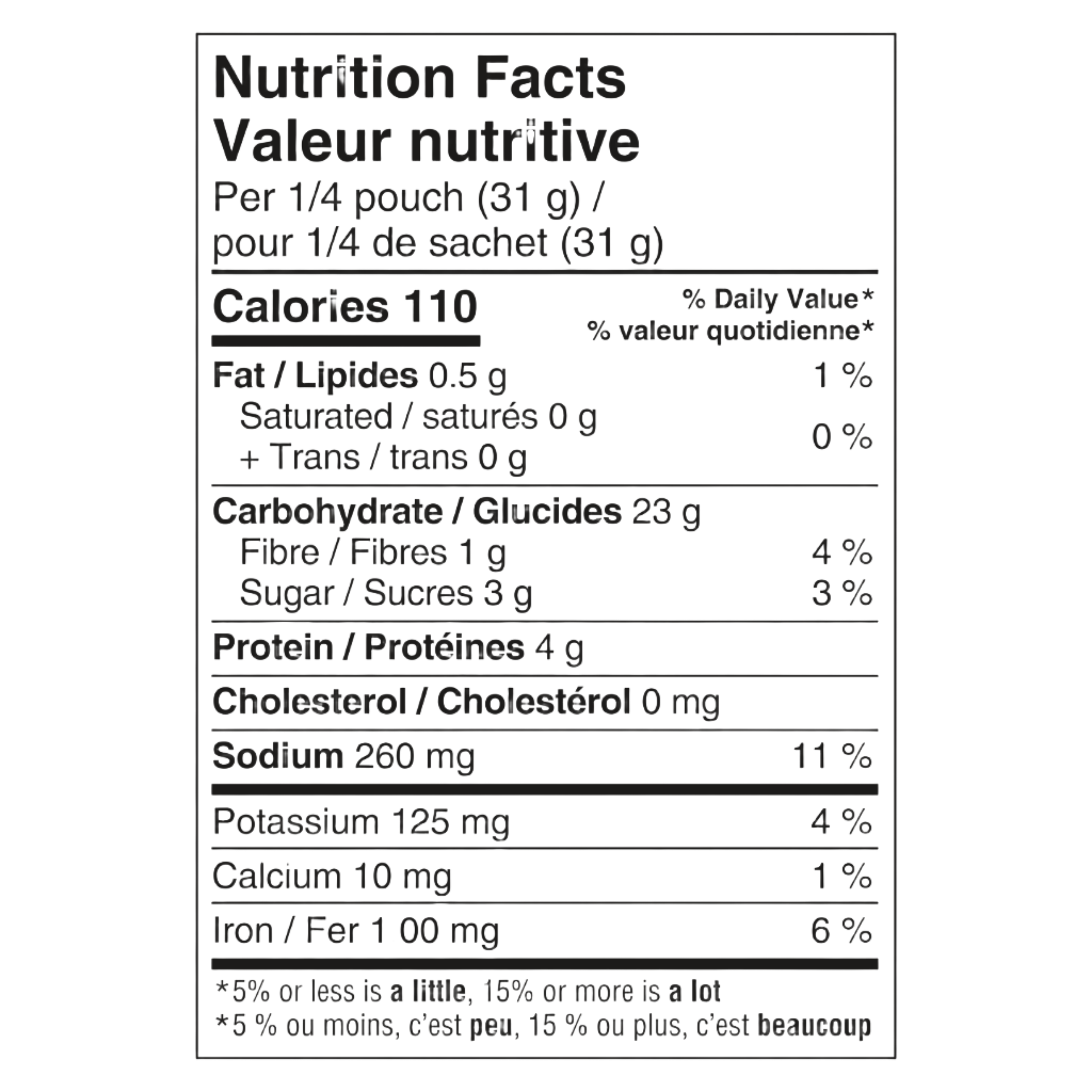Knorr Sidekicks Marinara Nutrition Facts Label