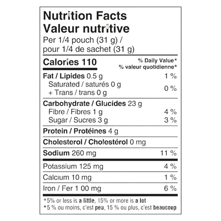 Knorr Sidekicks Marinara Nutrition Facts Label