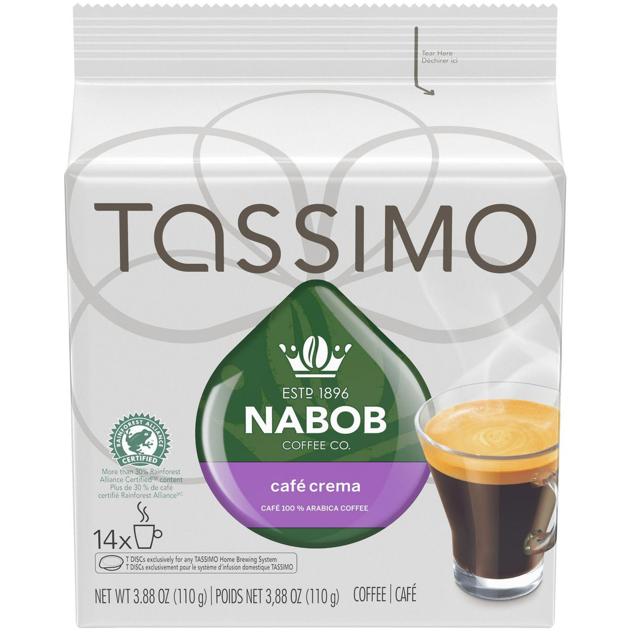 Tassimo Nabob Cafe Crema Single Serve T-Discs, 110g/3.9 oz., 14 T Discs,  {Imported from Canada}