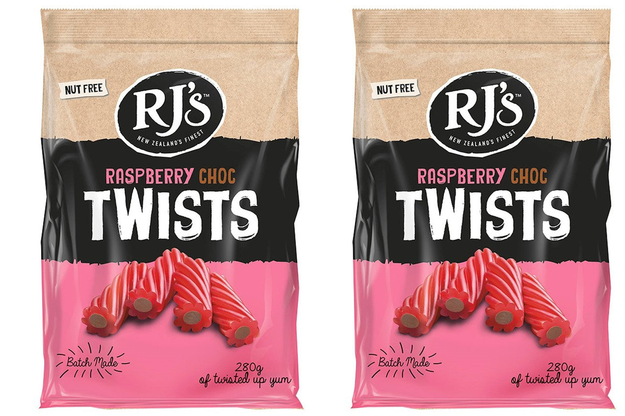 RJ'S Raspberry Choc Twists, Licorice, 280g/9.9 oz., (2 pack) {Imported from Canada}