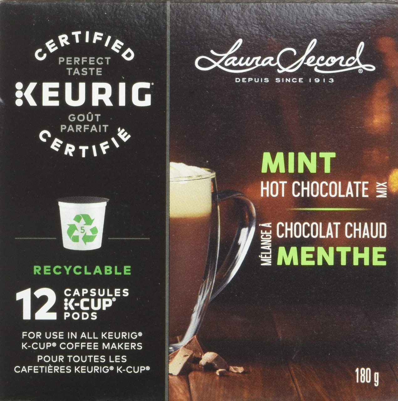 Laura Secord Mint Hot Chocolate Mix for Keurig K-cup, 12 pods, 180g {Imported from Canada}