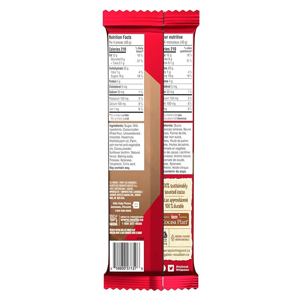 NESTLE Kitkat Hazelnut Crunch Wafer Bar, 120g/4.2oz, 2-Pack {Imported from Canada}