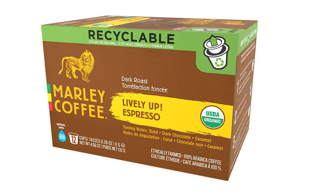 Marley Coffee Single Serve Coffee Capsules, Lively Up, 100% Arabica Coffee, 12 Count (Pack of 6)