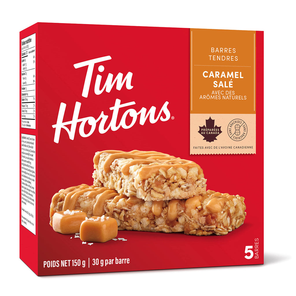 Tim Hortons Salted Caramel Granola Bars, Peanut Free, 5 Count, {Imported from Canada}