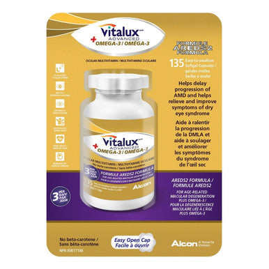 Vitalux Advanced Plus Omgea-3 OCULAR MULTIVITAMIN (No beta-carotene), 135 easy-to-swallow softgel capsules (1)