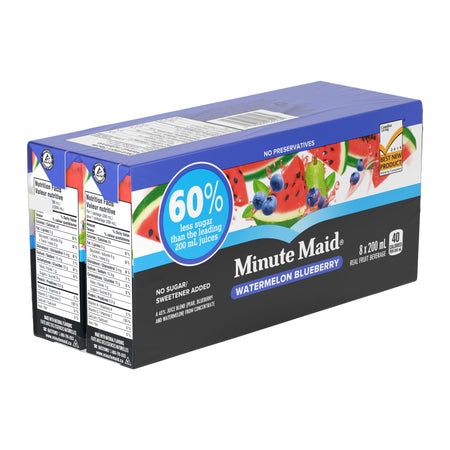 Minute Maid Watermelon Blueberry Juice Boxes, 60% Less Sugar, Perfect for On-The-Go, 8x200ml - Left Side Of Package