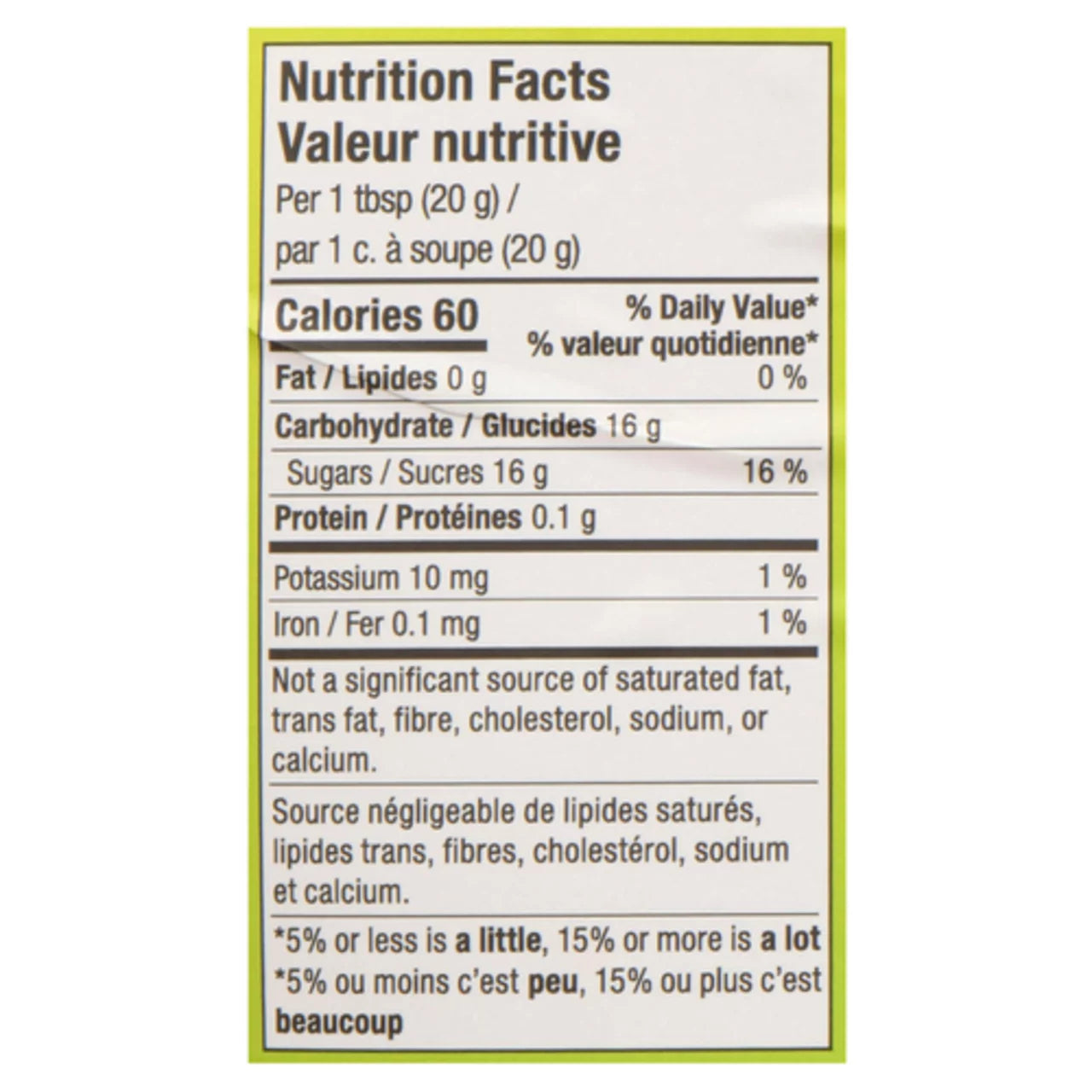 BeeMaid Honey 100% Canadian Pasteurized Pure Liquid Honey 1kg/2.2 lbs., Bottle, nutrition facts label.