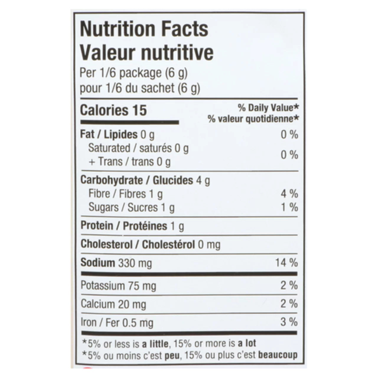 Club House One Sheet Pan Farmer's Market Chicken & Vegetable Seasoning Mix – 36g / 1.2 oz - Nutrition Facts Label