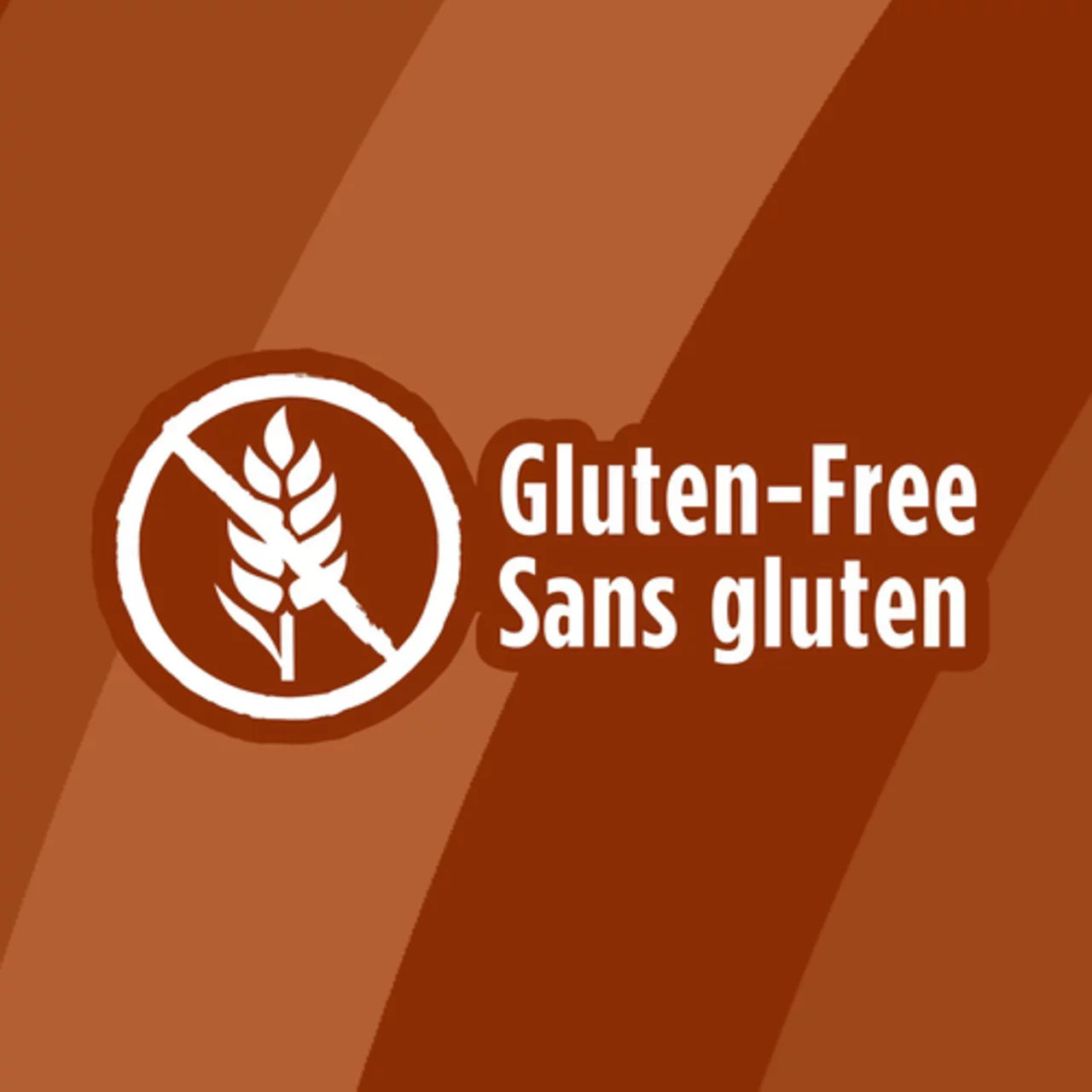 Gluten-free symbol with text on a brown background