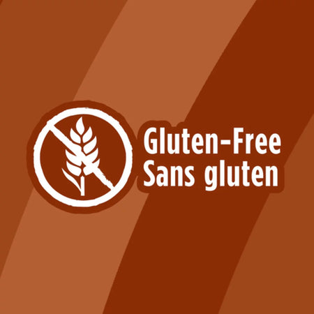 Gluten-free symbol with text on a brown background