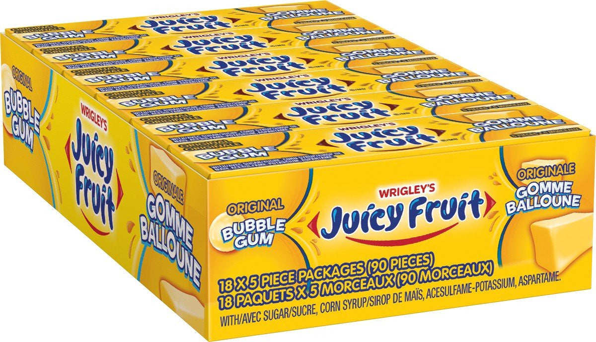 Juicy Fruit Original Bubble Gum ,18ct 90 Pieces of Gum {Imported from Canada}