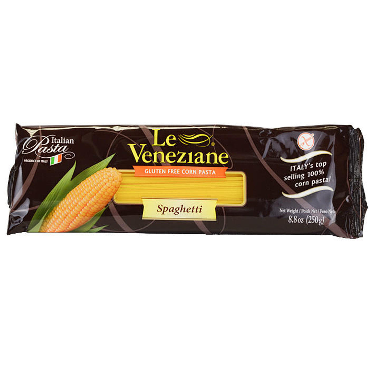 Le Veneziane Gluten Free Corn Spaghetti Pasta, 250g/8.8 oz. Package, front of package.