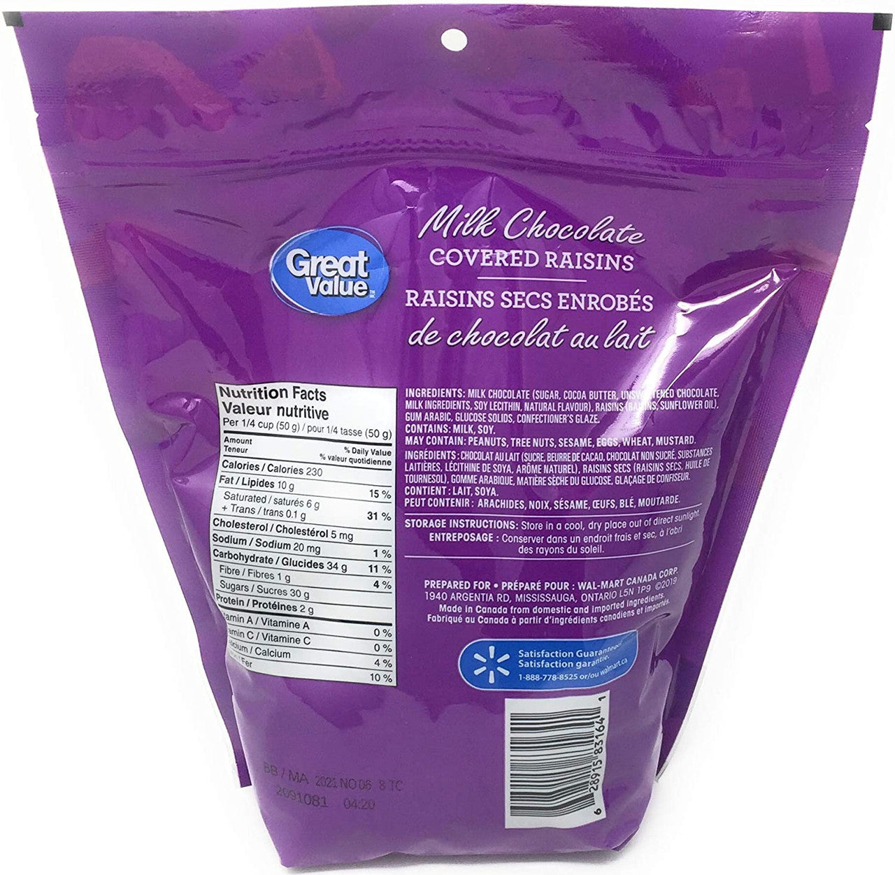 Great Value Milk Chocolate Covered Raisins, 908g/32 oz., {Imported from Canada}