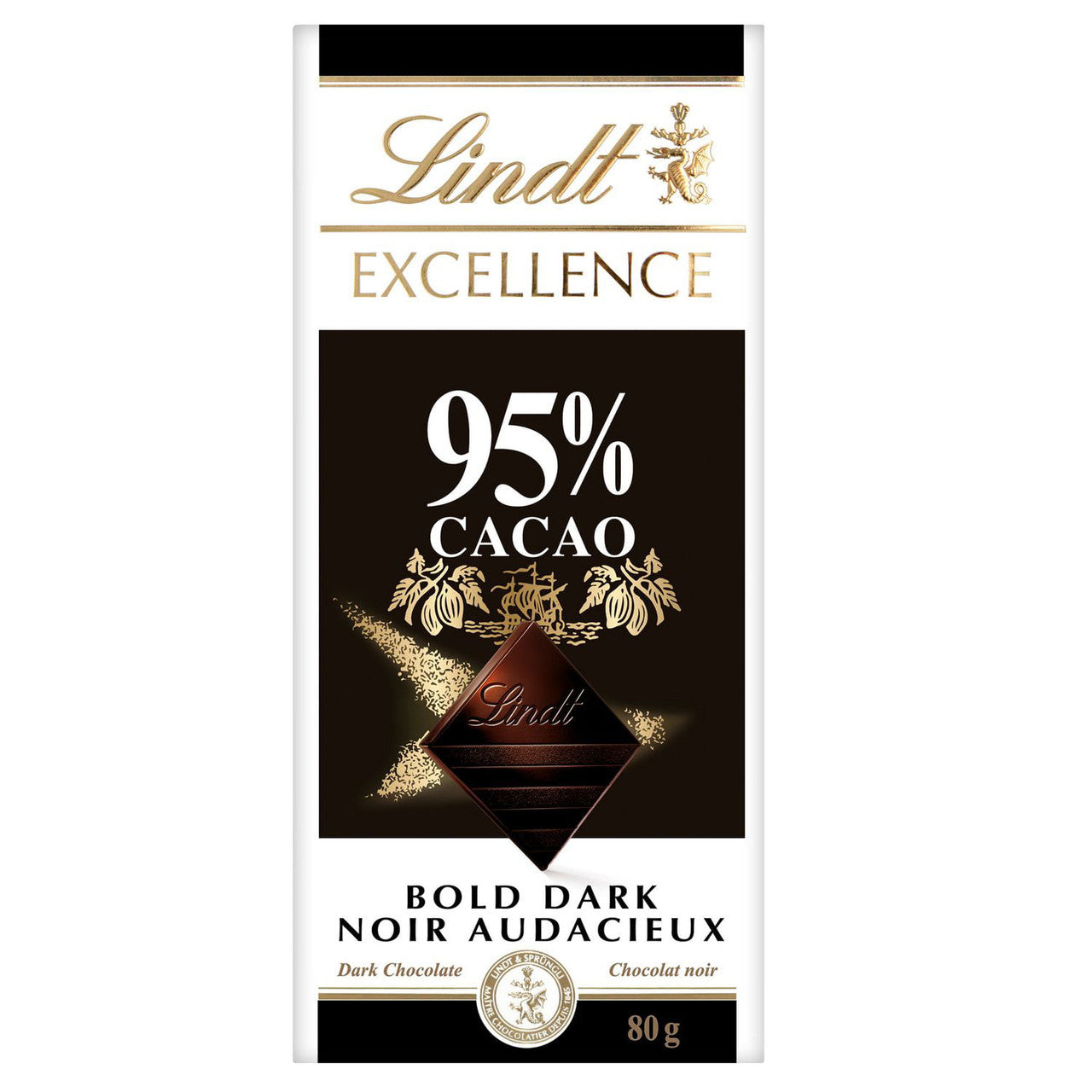 Lindt Excellence 95% Cacao Bold Dark Chocolate Bar, 80g/2.8 oz. {Imported from Canada}
