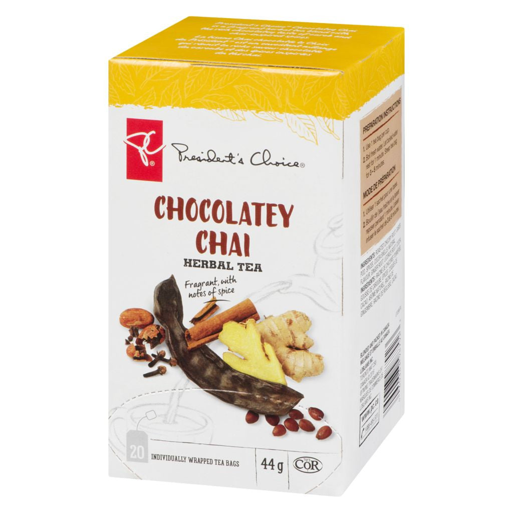 PRESIDENT'S CHOICE Chocolatey Chai Herbal Tea 20ct, 44g {Imported from Canada}