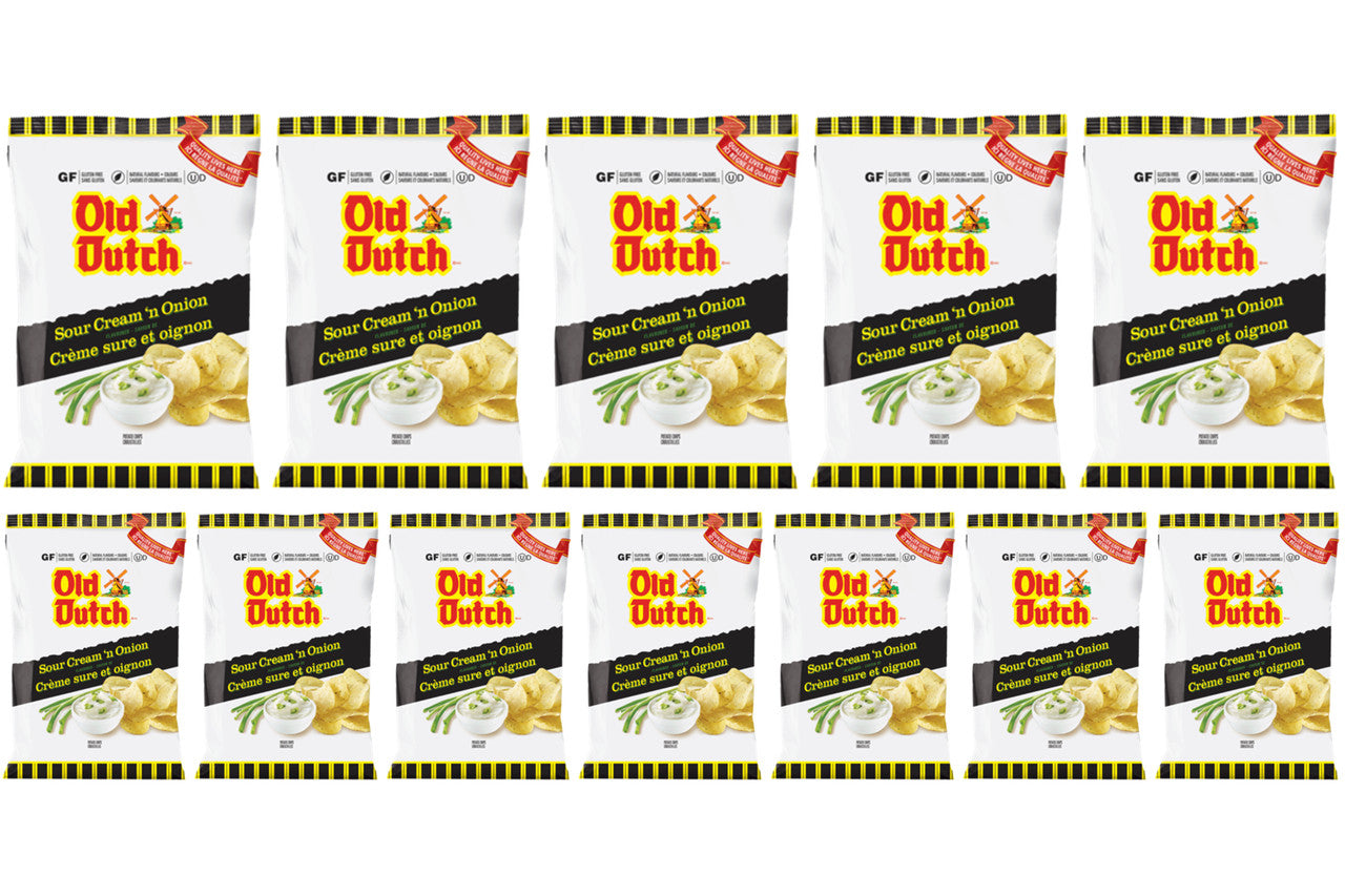 Old Dutch Sour Cream 'n Onion Potato Chips, 40g/1.4 oz., (12 Pack) {Imported from Canada}