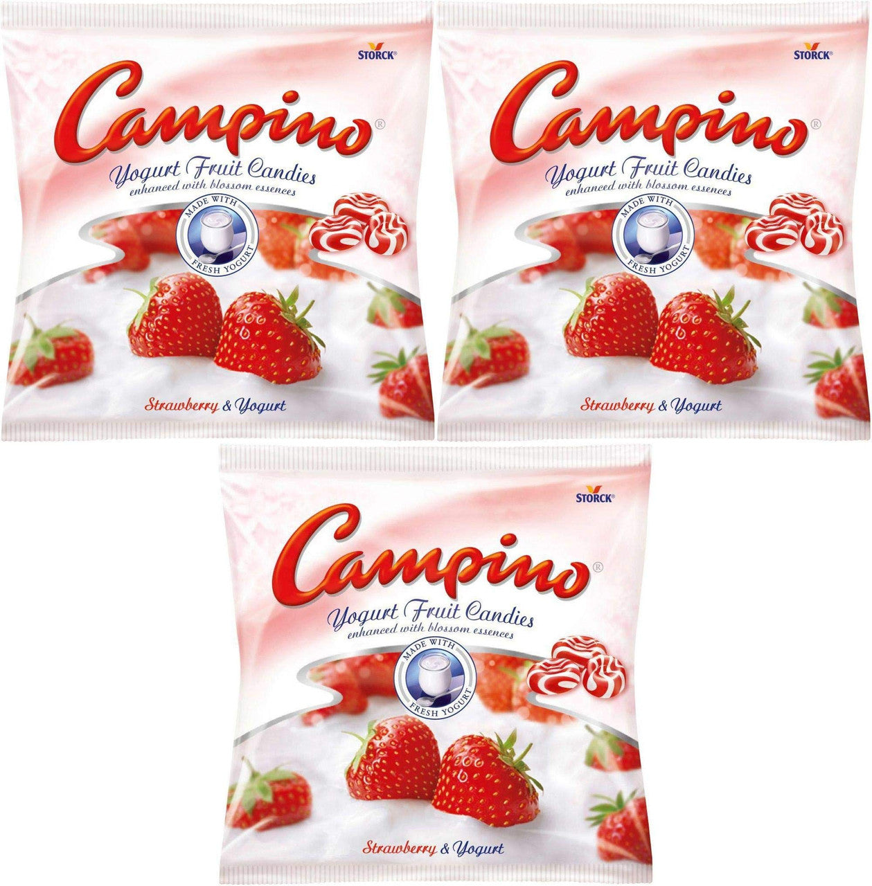 Campino Yogurt & Fruit Hard Candies - Strawberry - (120g/4.2oz) Pack of 3, {Imported from Canada}