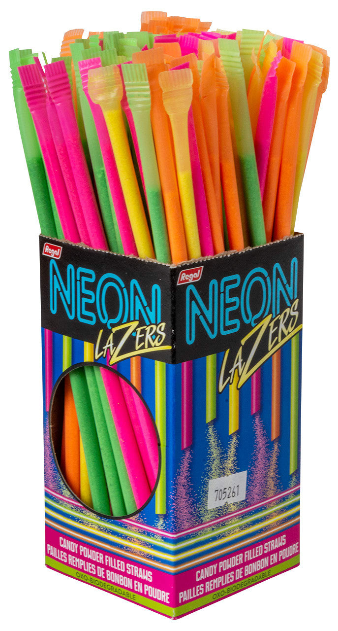 Neon Lazers Candy Powder Filled Straws, 120ct Box.,(3 pack) {Imported from Canada}