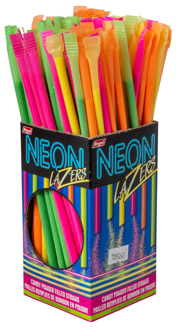 Neon Lazers Candy Powder Filled Straws, 120ct Box., {Imported from Canada}