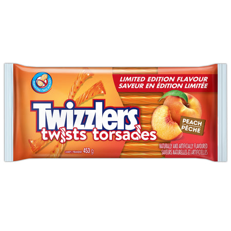 Twizzlers Peach Twists Candy, 453g/16 oz., front of bag.