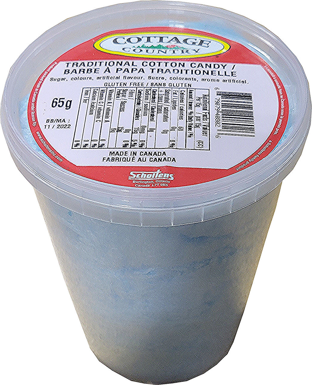 Cottage Country Traditional Blue Cotton Candy, (2pk), 65g/2.3 oz, Tubs, {Imported from Canada}
