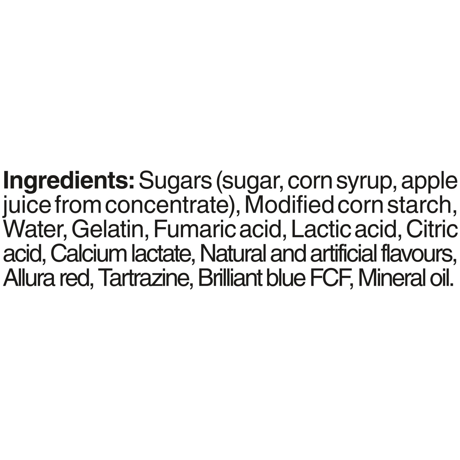 List of ingredients for Starburst Gummies Sours Candy 142g/5.0 oz on a white background.