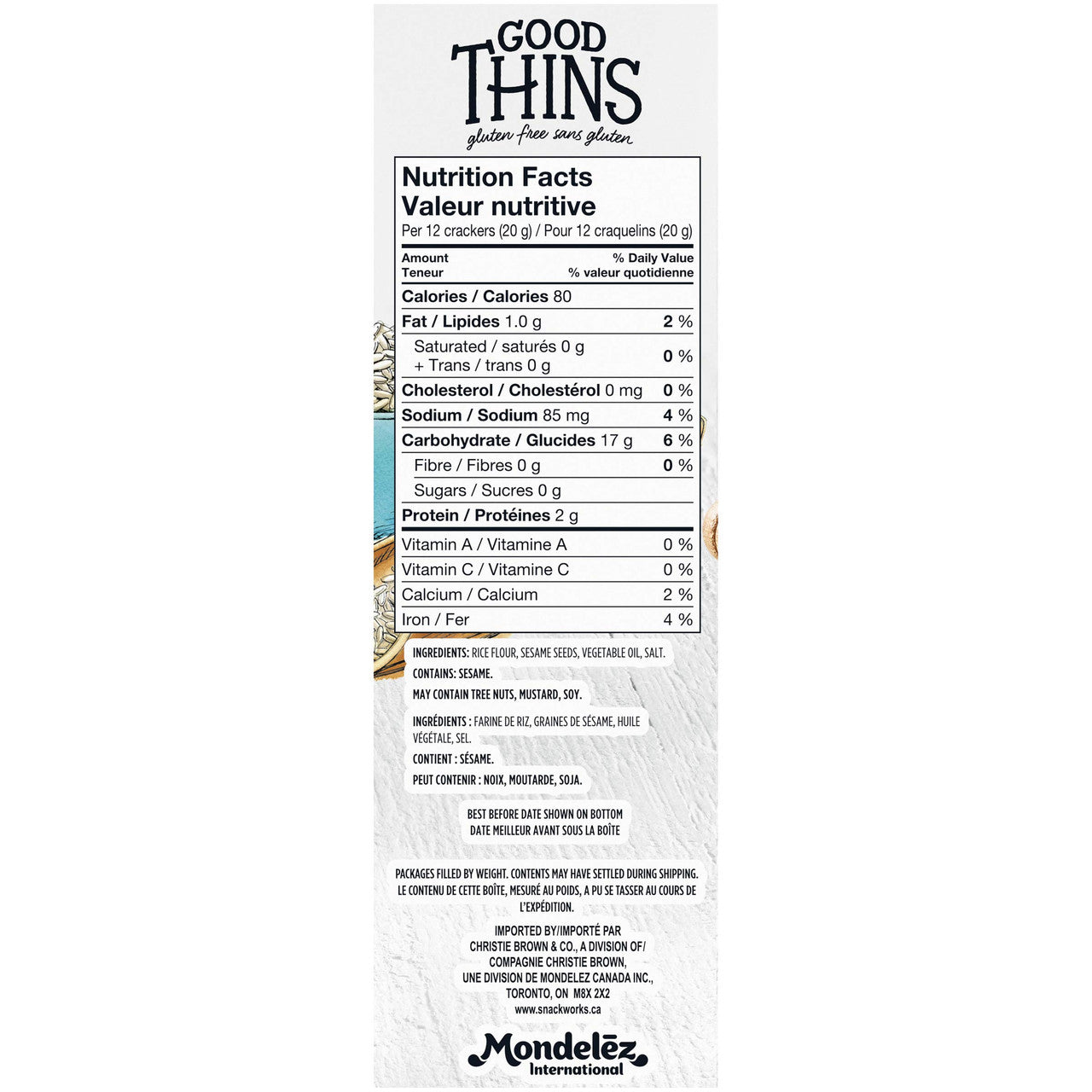 Good Thins Rice Sesame Crackers, 100g/3.5oz, Box, (Imported from Canada)