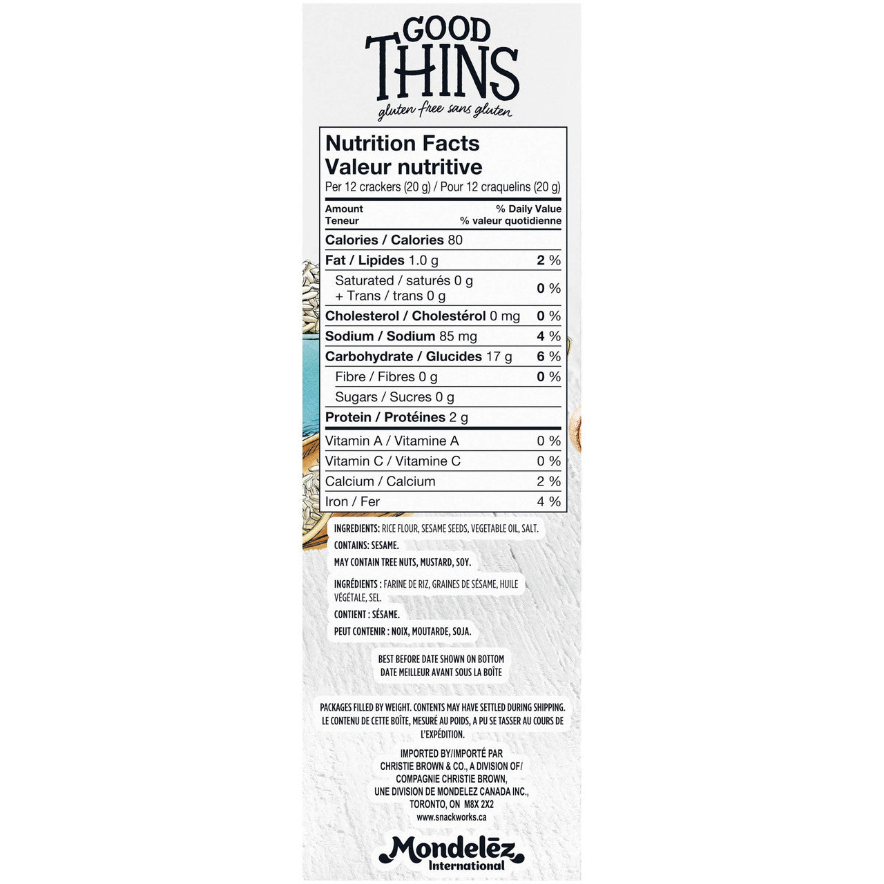 Good Thins Rice Sesame Crackers, 100g/3.5oz, Box, (Imported from Canada)