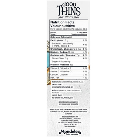Good Thins Rice Sesame Crackers, 100g/3.5oz, Box, (Imported from Canada)
