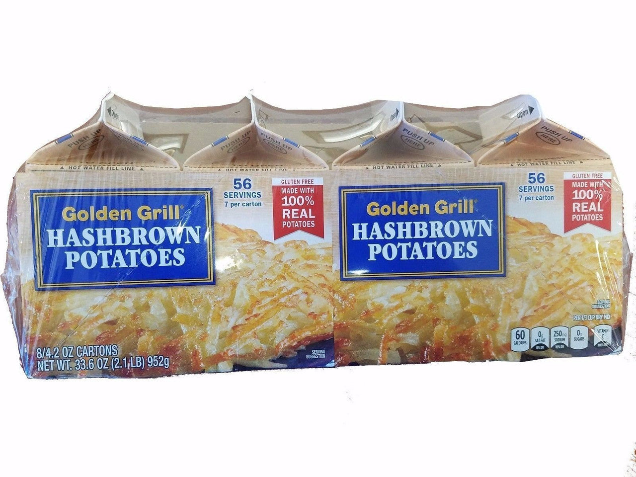 Golden Grill, Hashbrown Potatoes(56 total servings) 8ct pack, Net Wt 4.2 oz(119g) per carton, Gluten Free