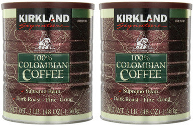 Kirkland 100% Colombian Supremo Dark Roast-Fine Grind Coffee (2pk) 3lb. Can, {Imported from Canada}