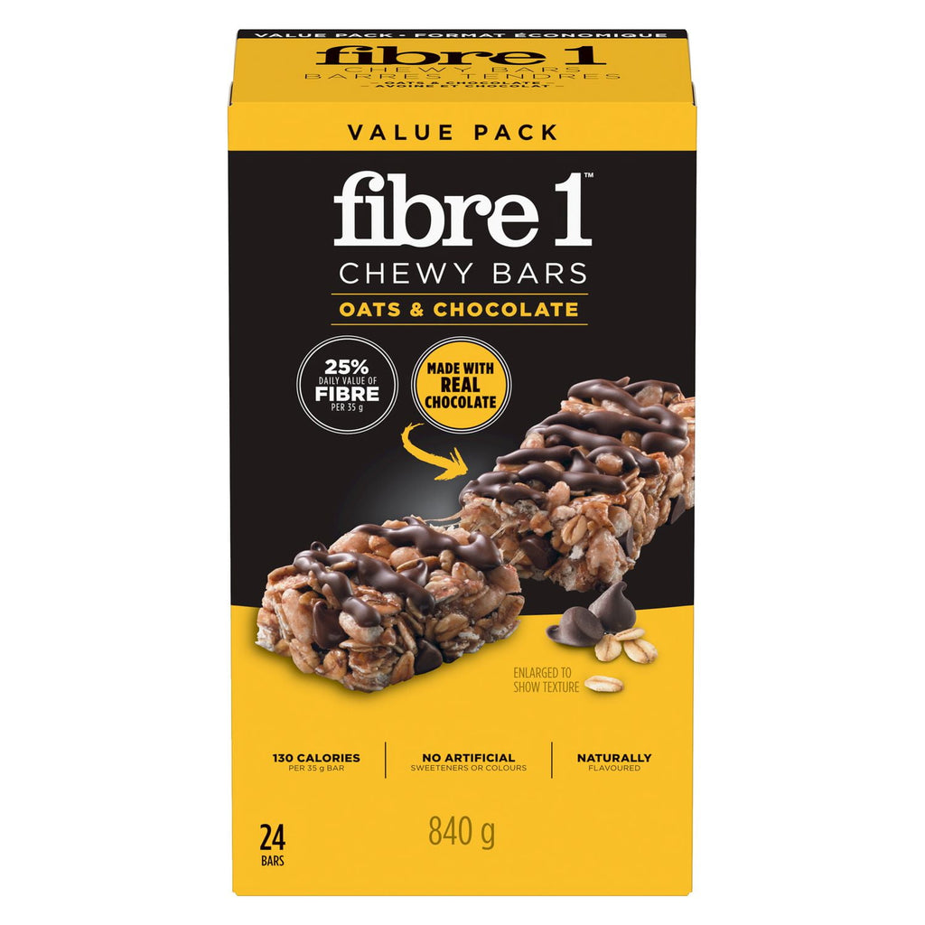 Fibre 1 Chewy Oats & Chocolate Bars, 24 Bars, 840g/1.8 lbs. Box - Front