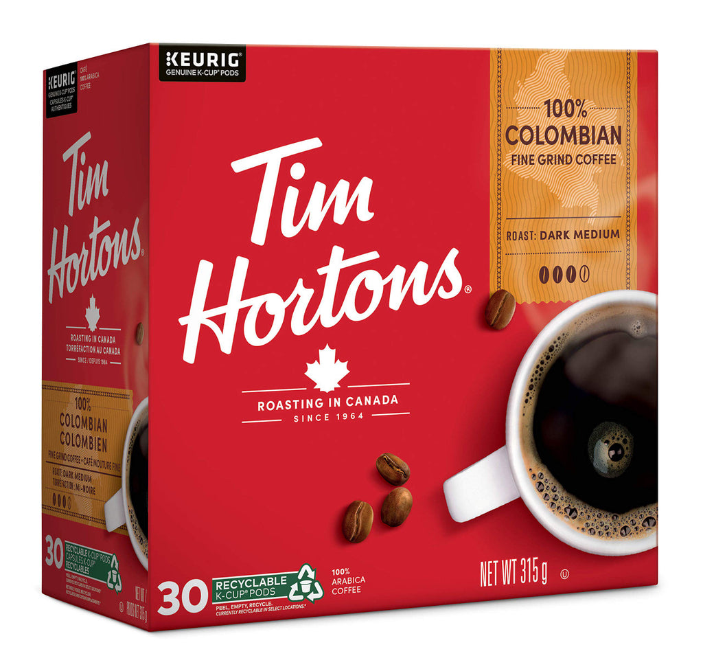 Tim Hortons Colombian Coffee, Single Serve Keurig K-Cup Pods, Dark Medium Roast, 30 Count {Imported from Canada}