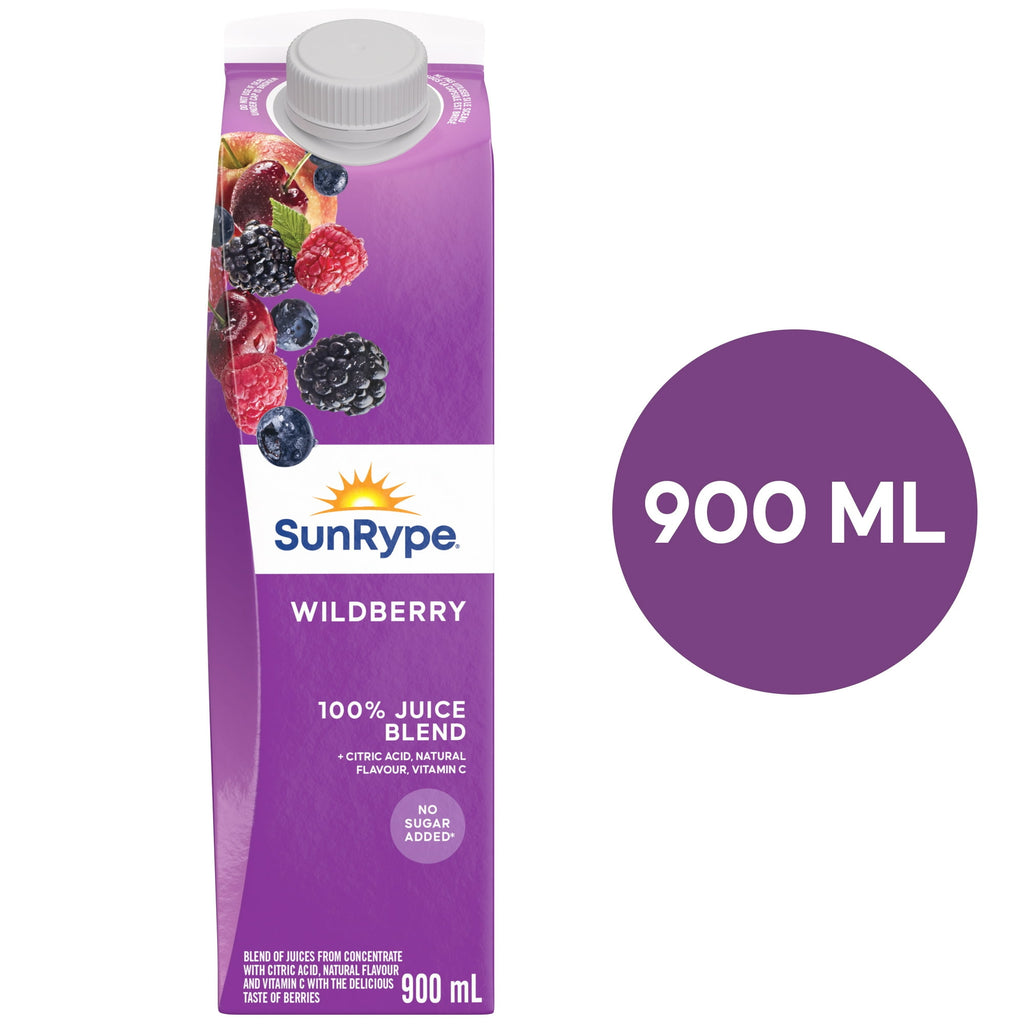 SunRype Fruit Juice, Wildberry, 900ml/30.4 fl. oz. Carton, front of carton