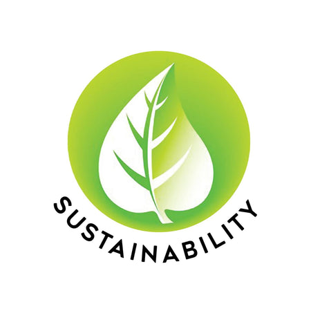 Sustainability logo with green leaves and the word 'Sustainability' on a white background