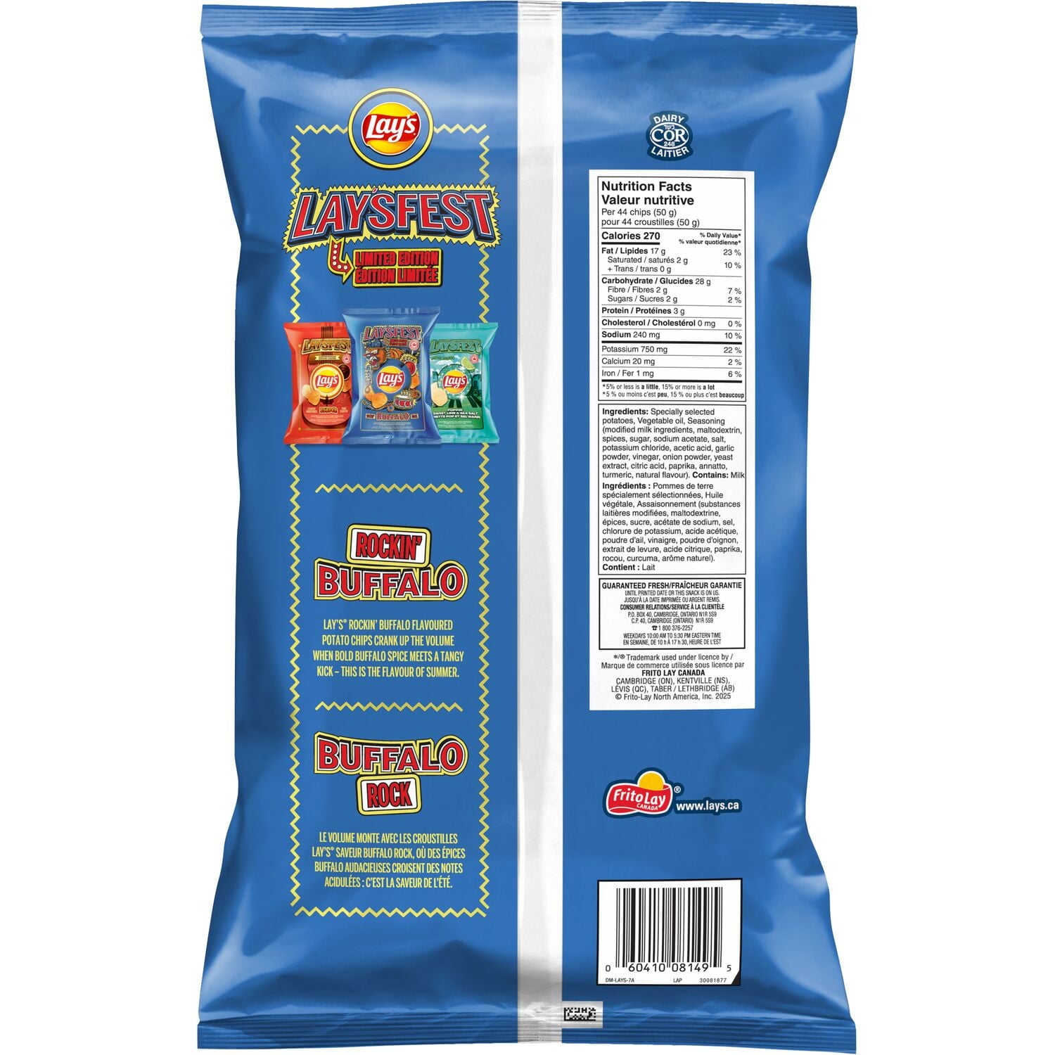 Lays LAYSFEST Rockin' Buffalo Potato Chips, 220g/7.8 oz - Back
