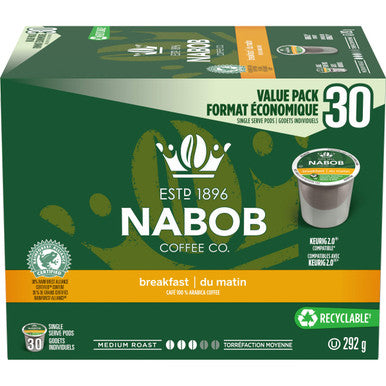 Nabob Breakfast Blend Coffee, medium roast, Single Serve K-Cup Pods for Keurig Brewers, 30 Count {Imported from Canada}