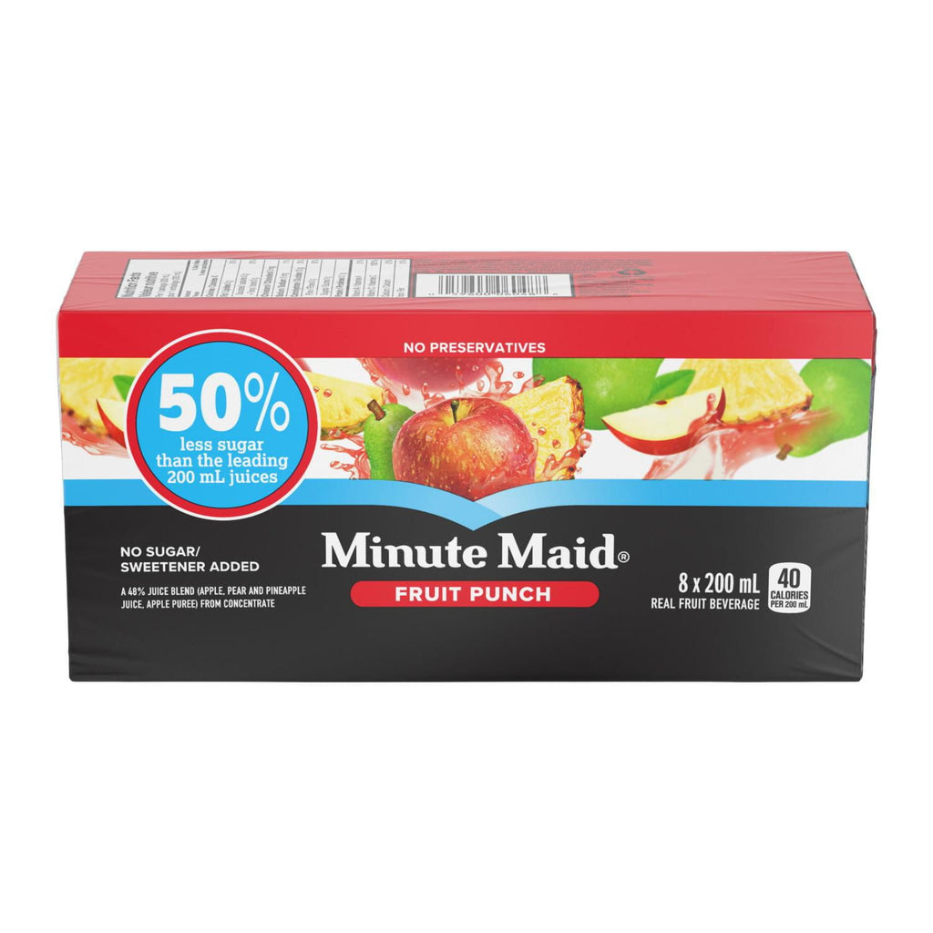 Minute Maid Fruit Punch Juice Boxes, 50% Less Sugar, Perfect for On-The-Go, 8x200ml - Front Of Package