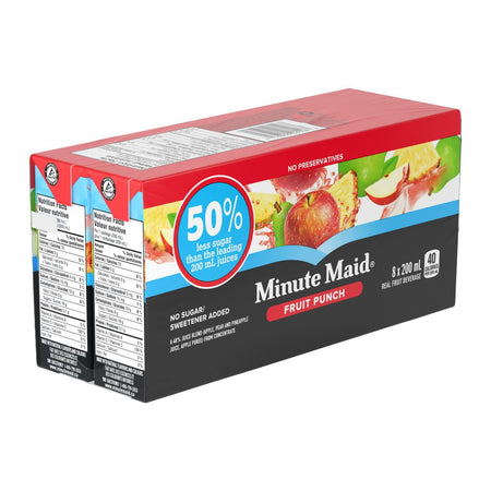 Minute Maid Fruit Punch Juice Boxes, 50% Less Sugar, Perfect for On-The-Go, 8x200ml - Left Side Of Package