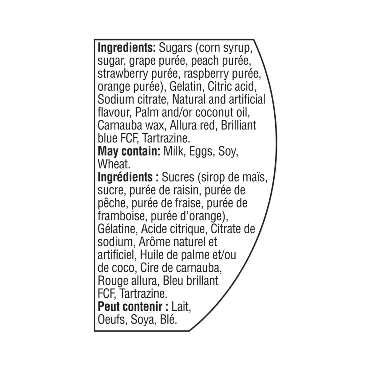 Great Value Gummy Worms Candy, 475g/1.1 lb., Tub, ingredients label.