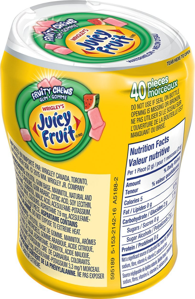Juicy Fruit Chews Bottle (40PC) Watermelon (Imported from Canada)