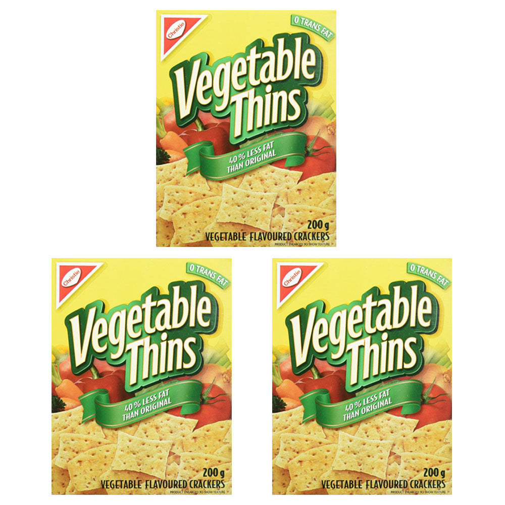 Christie Vegetable Thins, 40% Less Fat, Crackers, 200g/7oz., (3 Pack) {Imported from Canada}