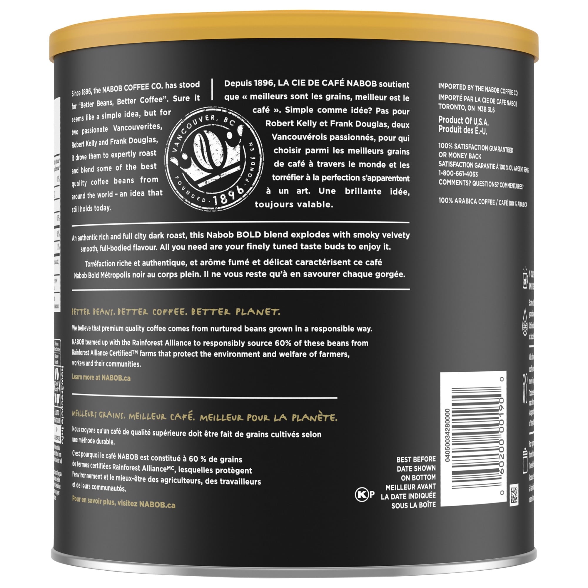 Nabob Full City Dark Ground Coffee, 915g/32 oz., Tin 6pk